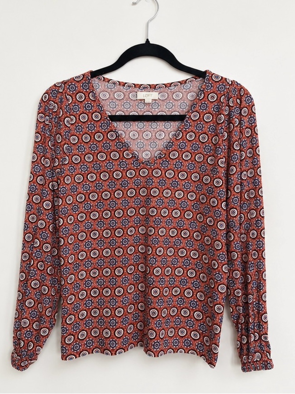 LOFT Rust Medallion Print Long Sleeve Blouse Size Small